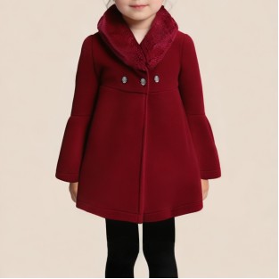 Red warm fur-trimmed coat for girls