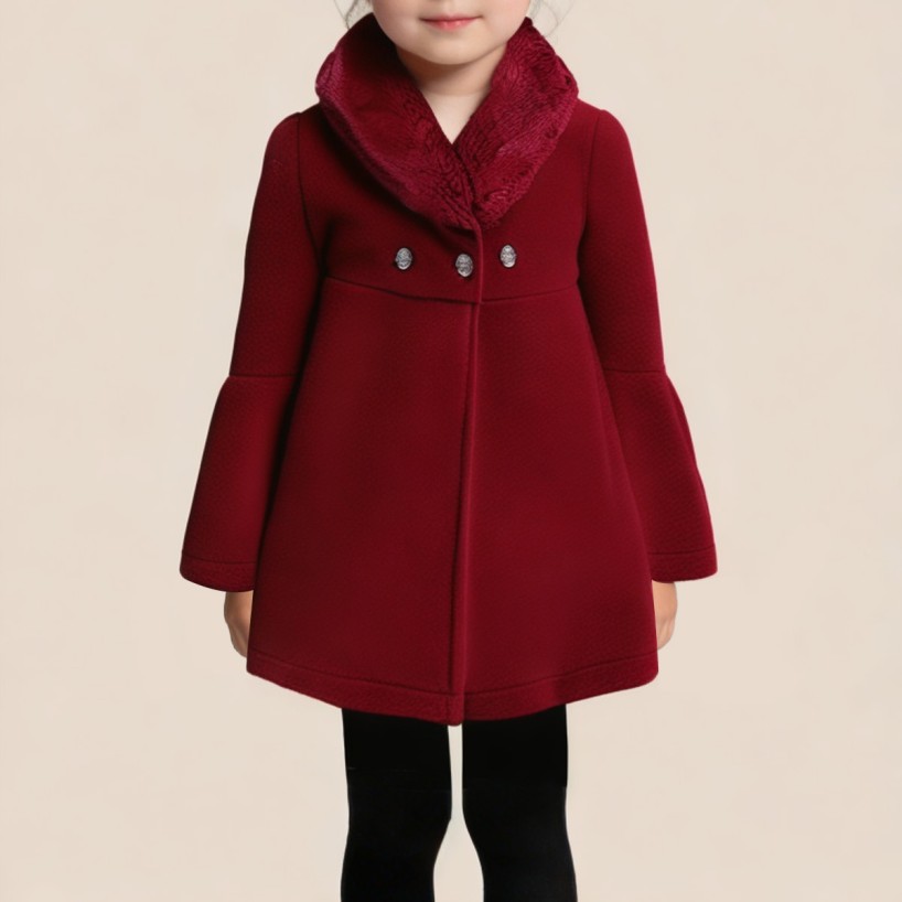 Red warm fur-trimmed coat for girls