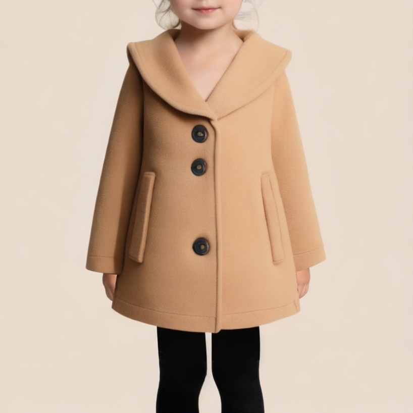 High-quality windproof girls' wool coat