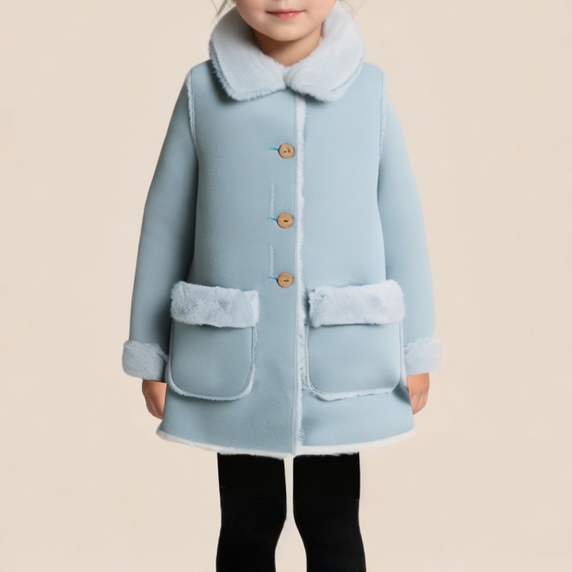Warm plush collared coat for girls