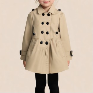 Lapel long-sleeved double-breasted coat for girls