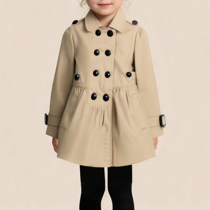 Lapel long-sleeved double-breasted coat for girls