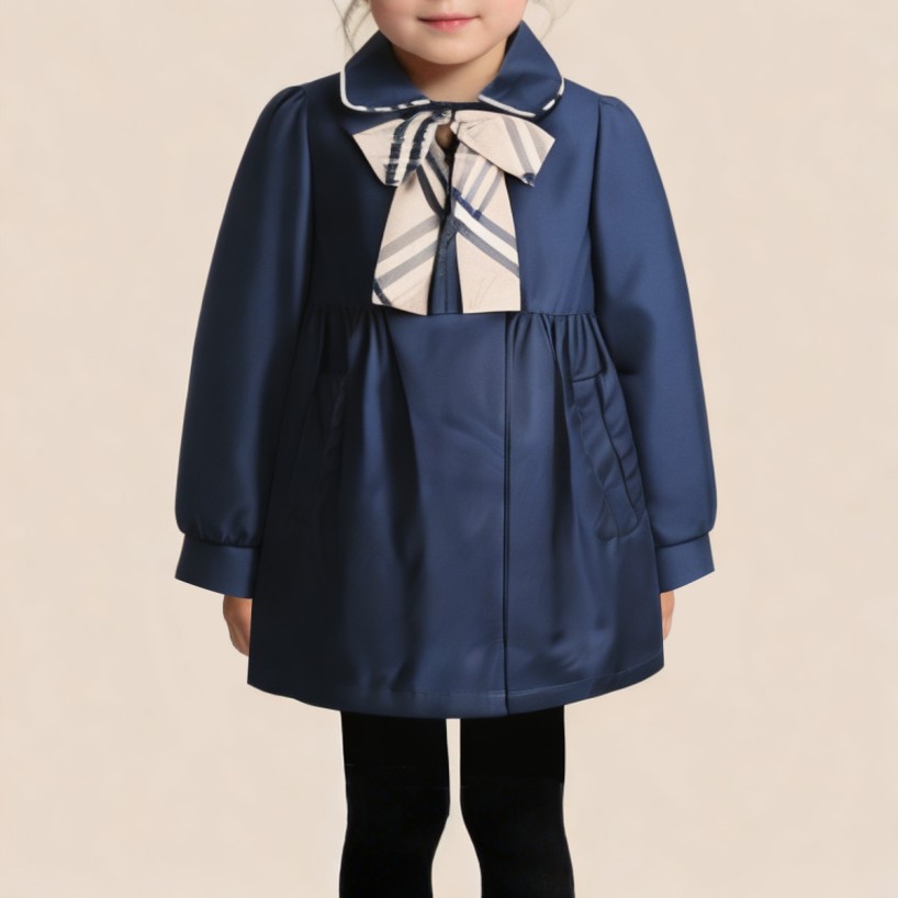 Stylish lapel bow-tie girl's coat