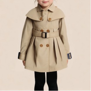 Simple lapel double-breasted girls' coat