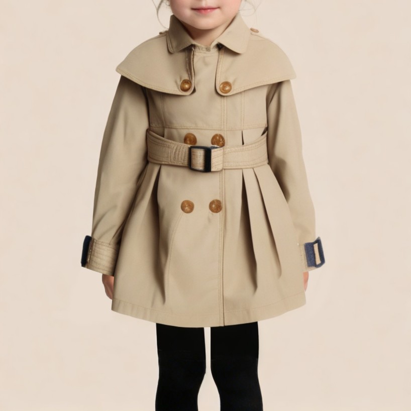 Simple lapel double-breasted girls' coat