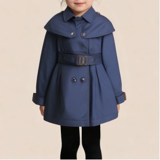 Blue lapel double-breasted girl's coat