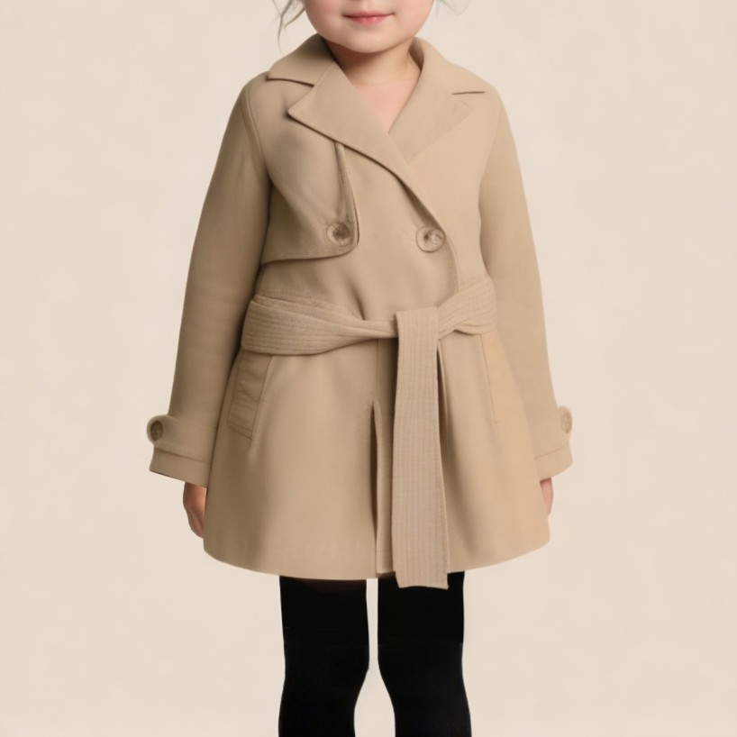 Casual double-breasted loose-fitting girls' coat