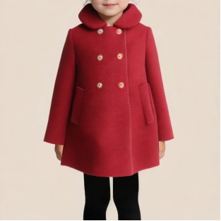 Red warm double-breasted coat for girls