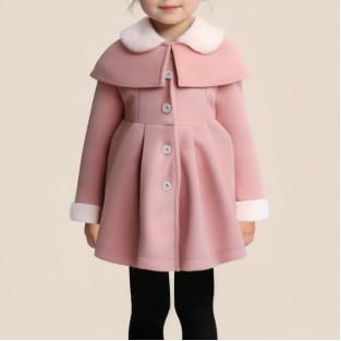 Pink winter warm button-down coat for girls