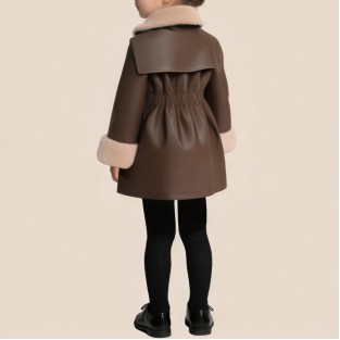 Winter fleece-lined leather coat for girls