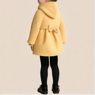 Yellow floral embroidered hooded girls' coat