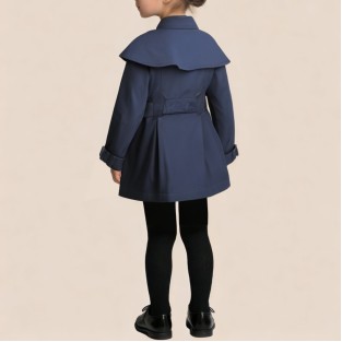 Blue lapel double-breasted girl's coat