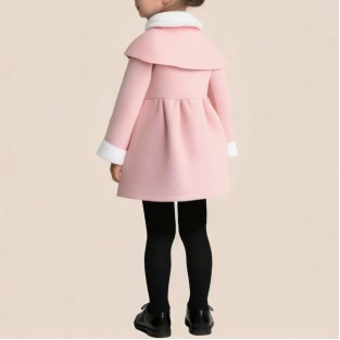 Pink winter warm button-down coat for girls