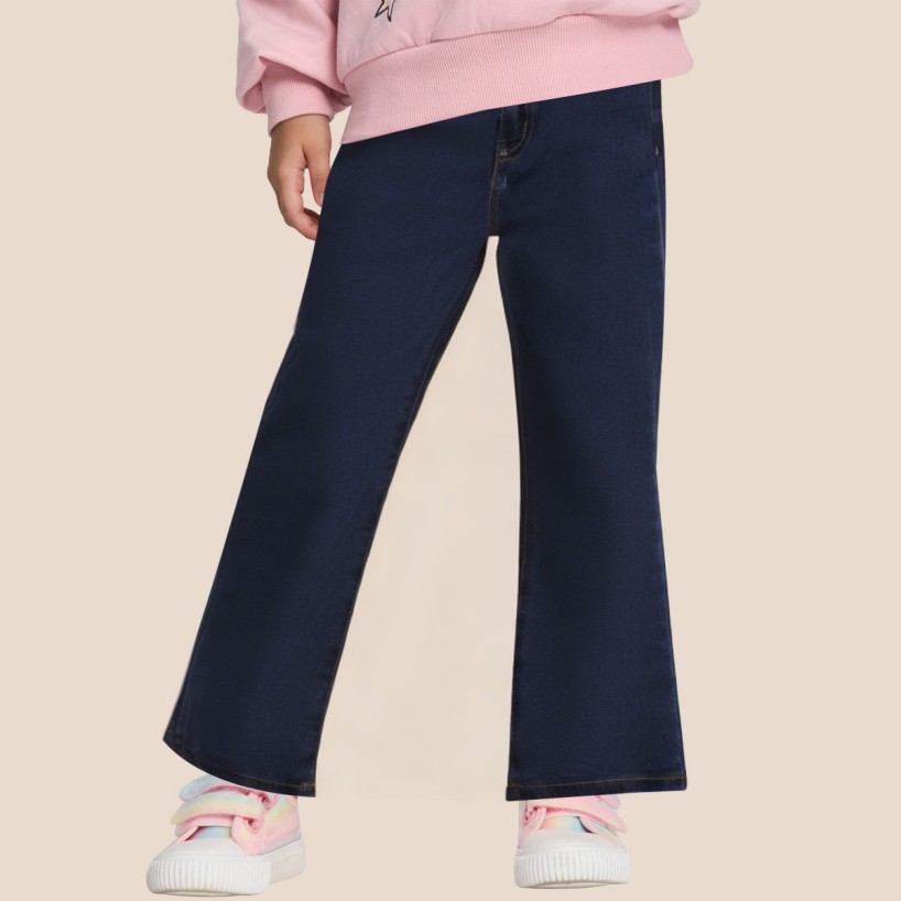 Dark blue fashionable flared jeans for girls