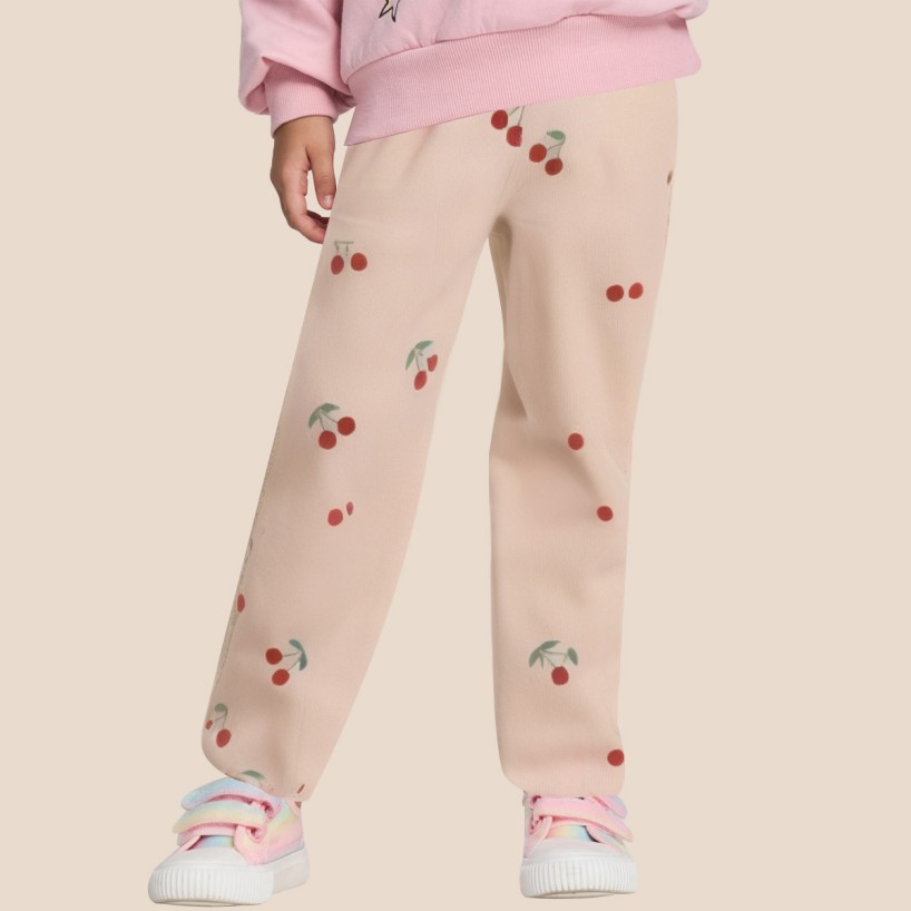 Cherry print soft textile pants for girls