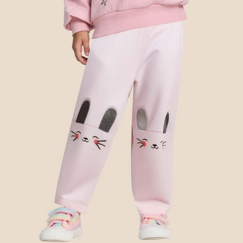 Cartoon-designed pink pants for girls