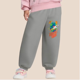 Gray elastic waist girls' sports pants