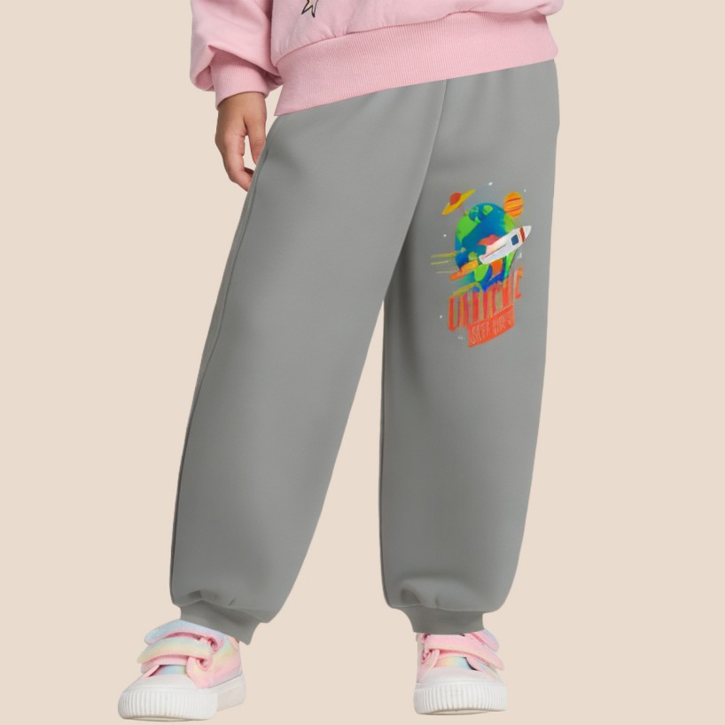 Gray elastic waist girls' sports pants
