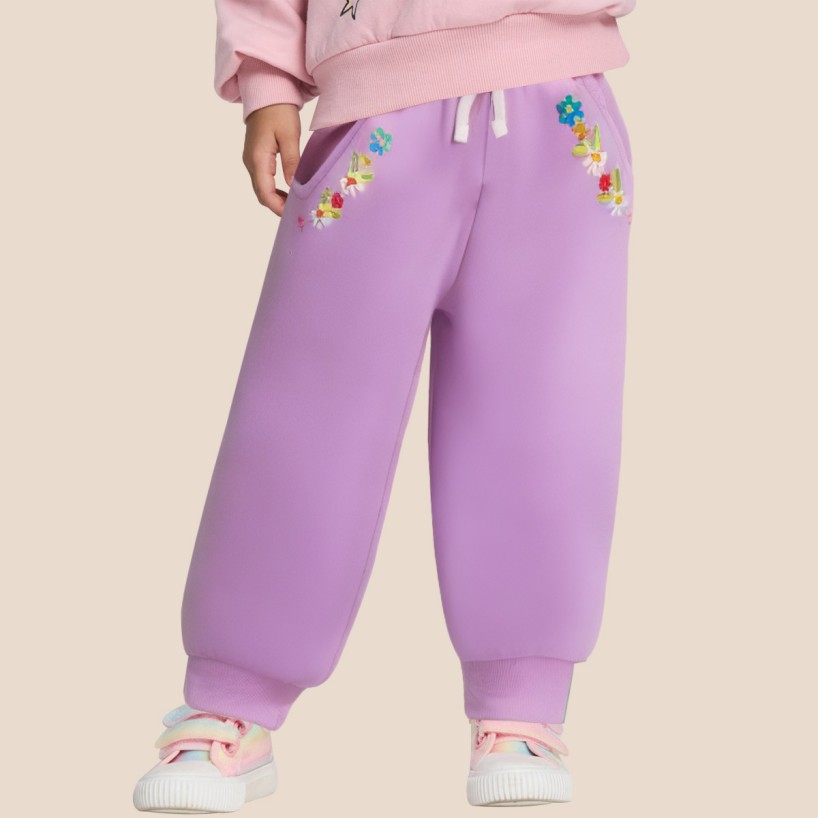 Casual floral embroidered girls' trousers