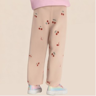 Cherry print soft textile pants for girls