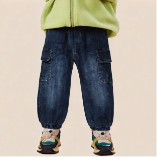 Washed and faded elastic waist boys' jeans